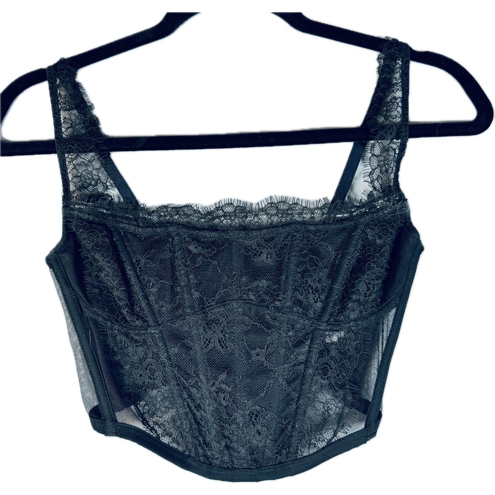 Victoria's Secret Corset Top Women XS Black Lace Mesh Dream Angels